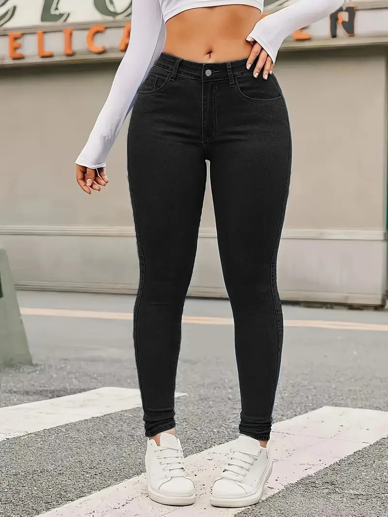 High-waisted stretchy slim-fit pants