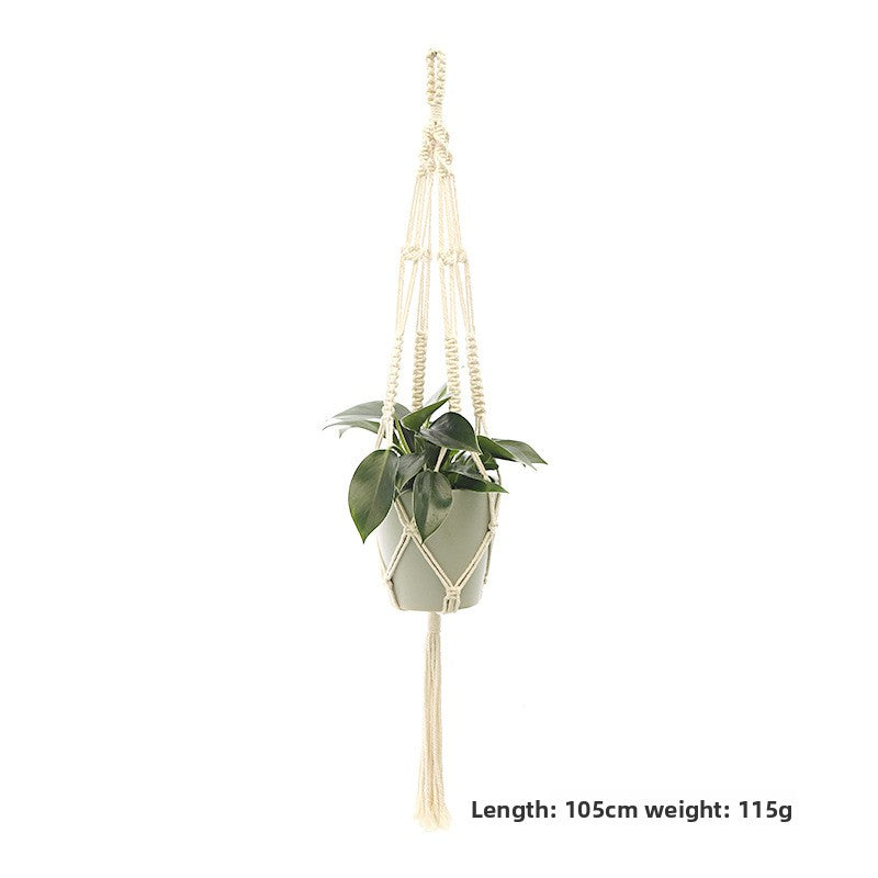 Handwoven Cotton Hanging Plant Basket with Decorative Accents