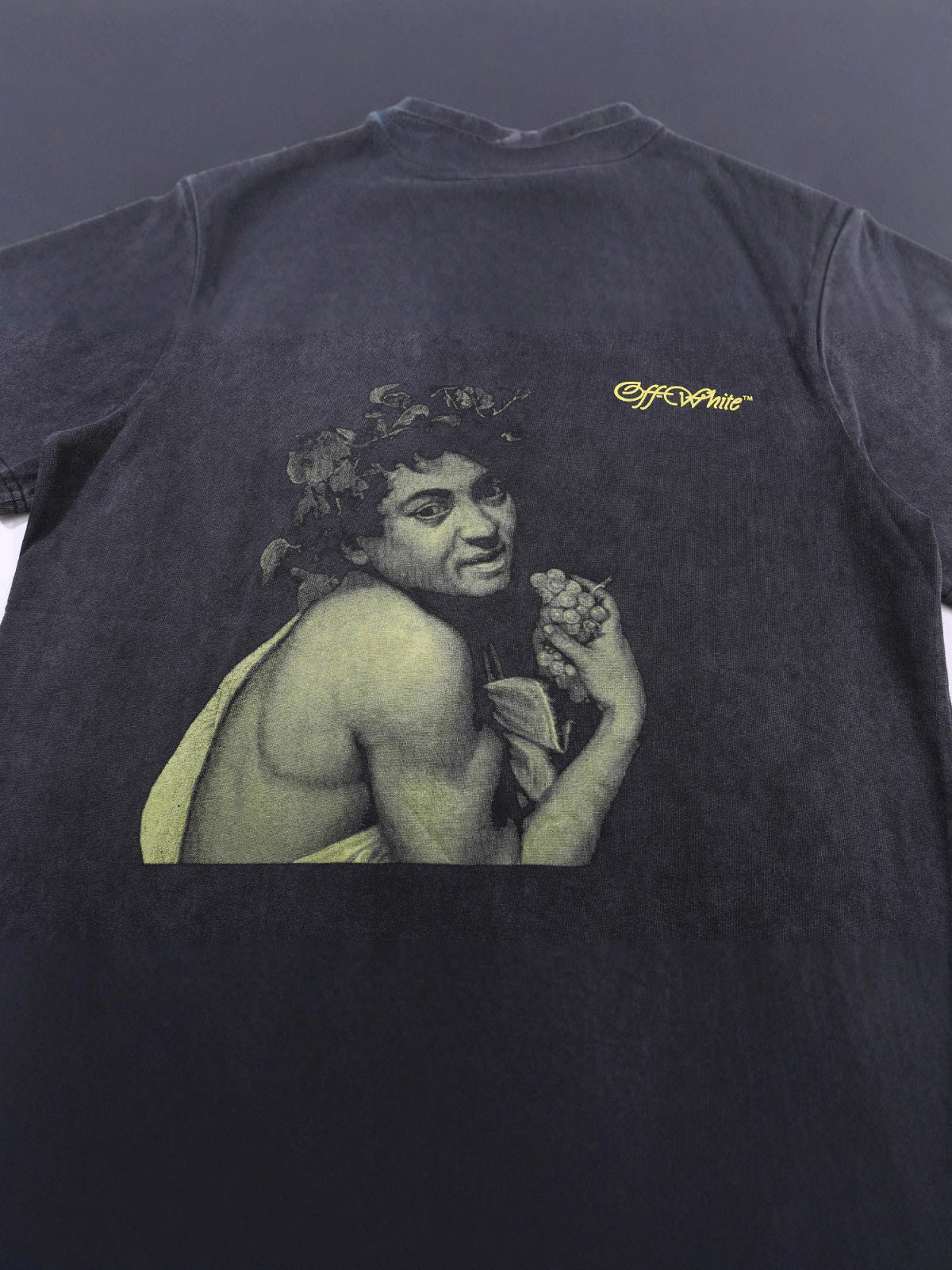 Washed Vintage Print Cotton T-Shirt in Wash Black