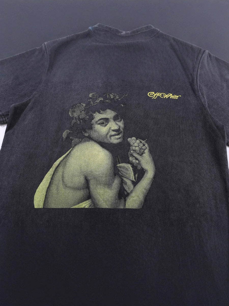 Washed Vintage Print Cotton T-Shirt in Wash Black