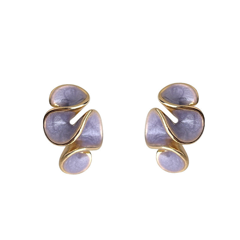 Vintage Enamel Drip Glaze Spiral Pleated Earrings