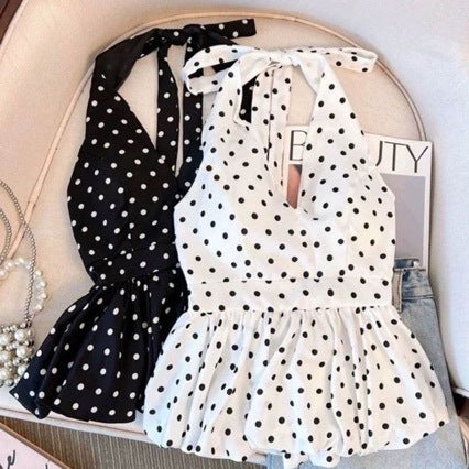 Polka Dot Halter Neck Camisole Top