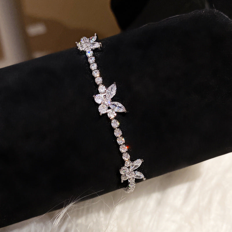 French Style Pink Zircon Flower Bracelet
