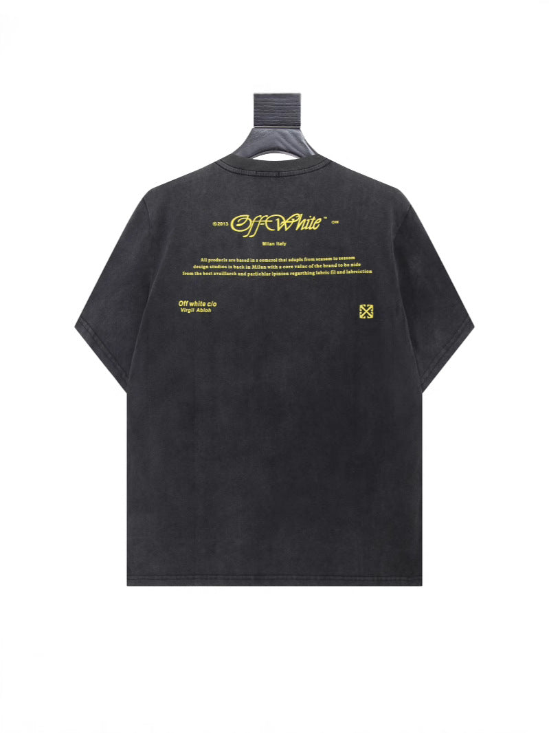 Washed Vintage Print Cotton T-Shirt in Wash Black