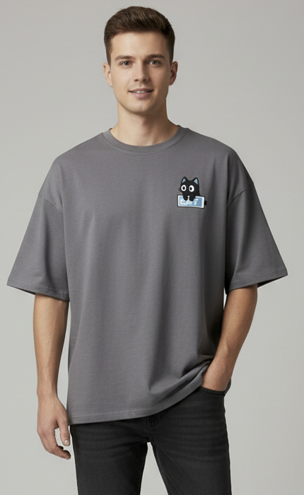 Uni-Sex Heavyweight Cotton T-Shirt with Cute Cat Design
