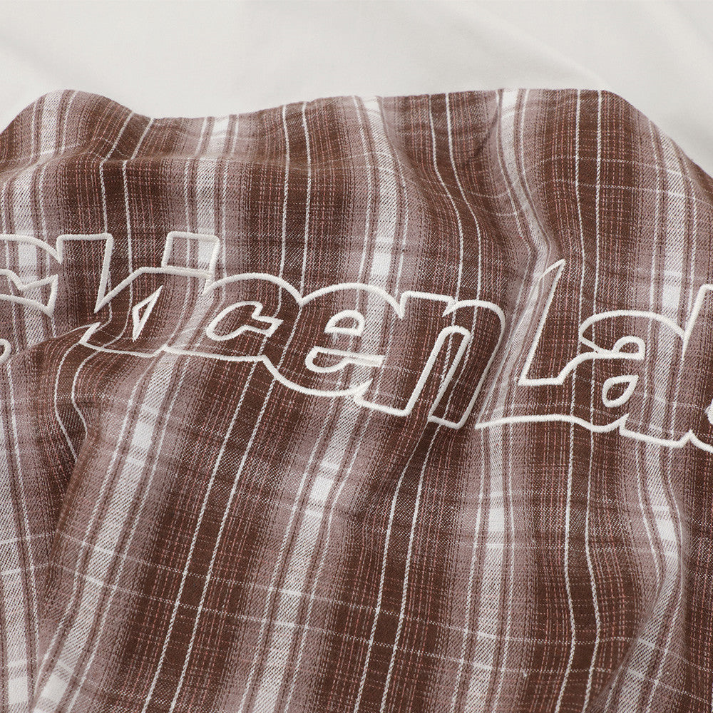 Mens Patchwork Plaid Short Sleeve Shirt in Red or Blue