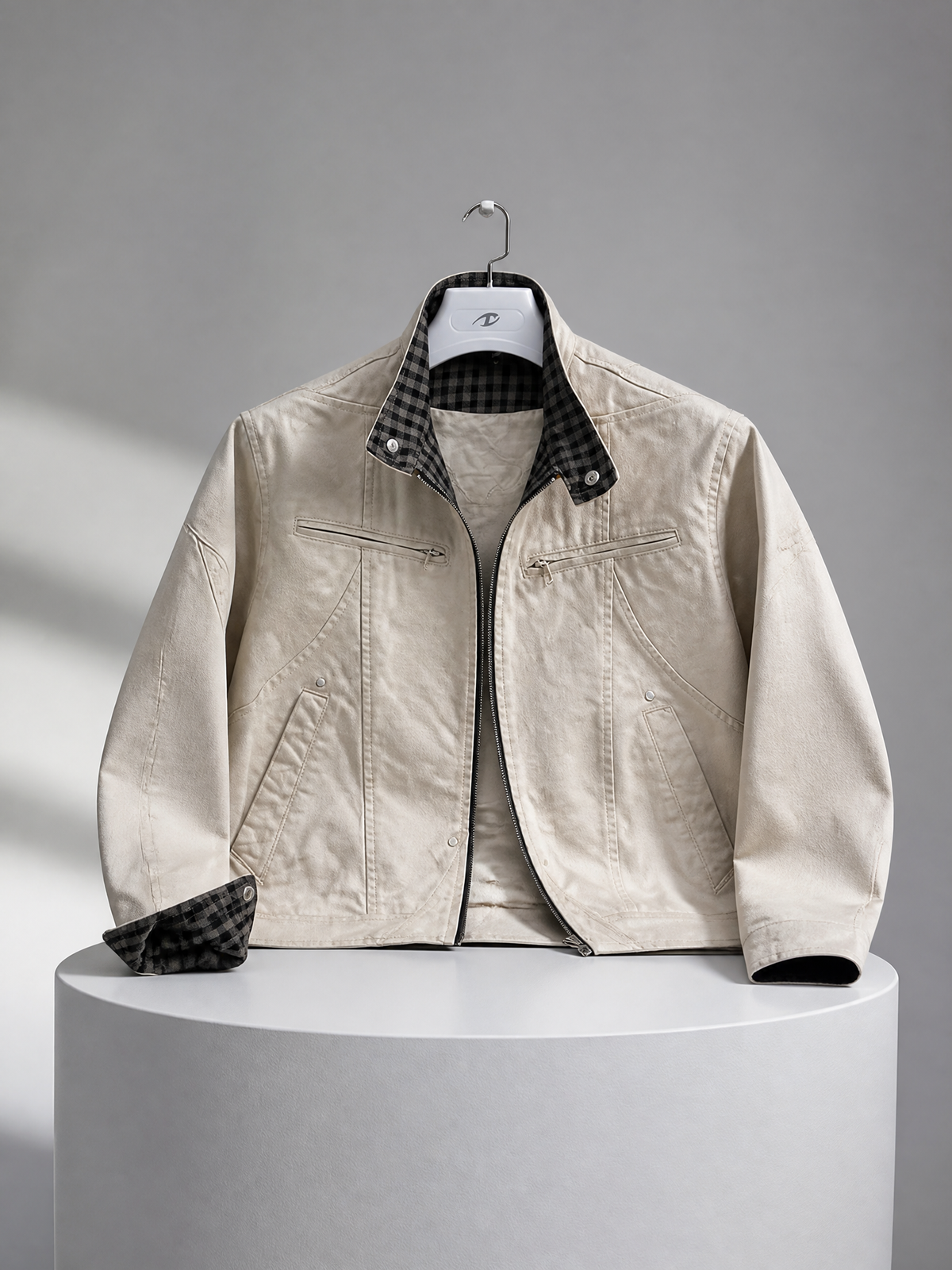 Canvas Utility Jacket, Boxy Fit Stand-Collar Outerwear