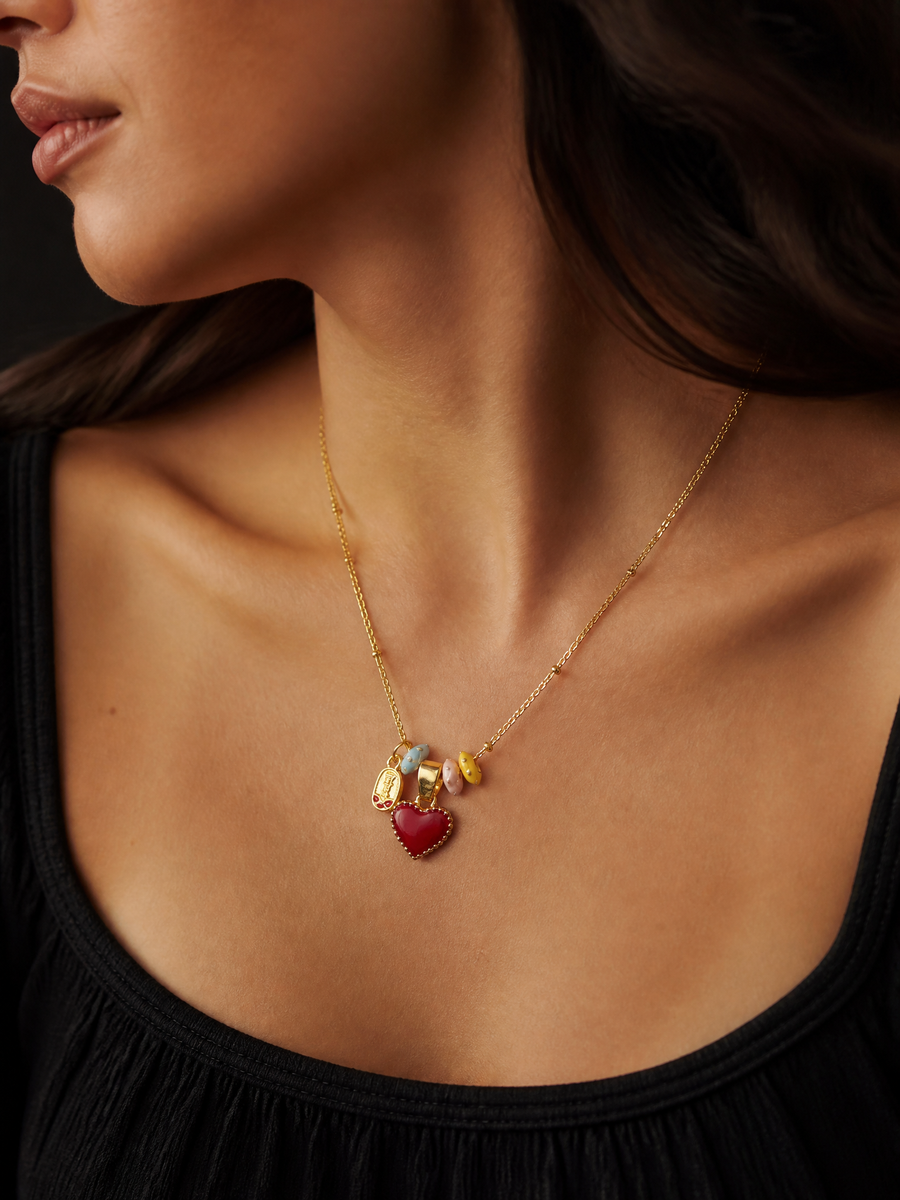 2 Pack Enamel Heart Pendant Necklace in Gold-Tone Titanium Steel