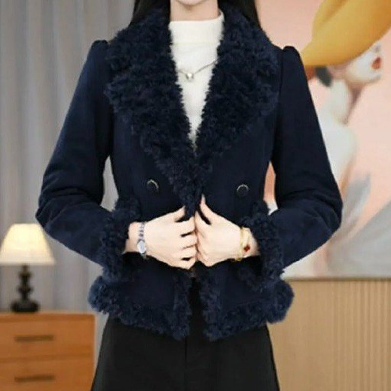 Womens Double-Breasted Fleece-Lined Cotton Jacket