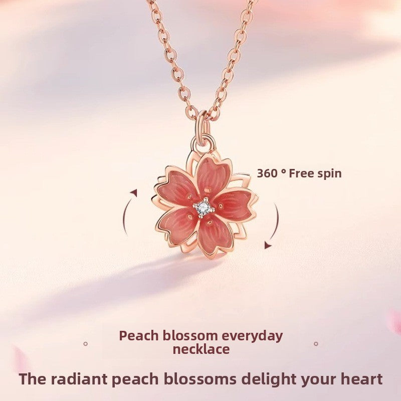 Rotating Peach Blossom Pendant Necklace