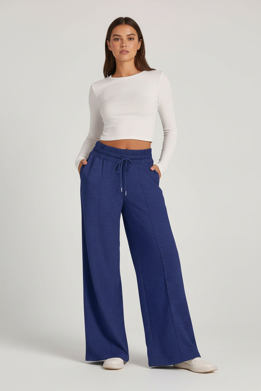 Solid-color casual wide-leg pants