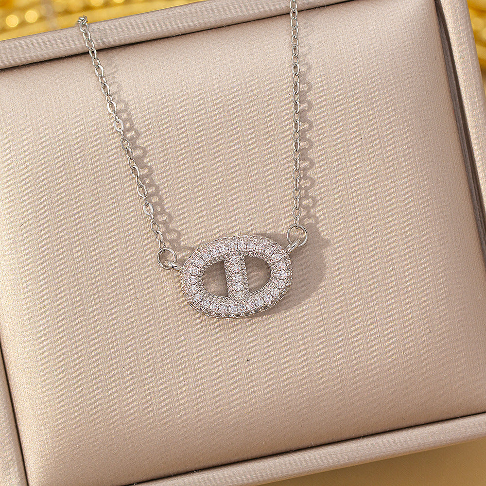 Geometric Zircon Pendant Necklace in Titanium Steel