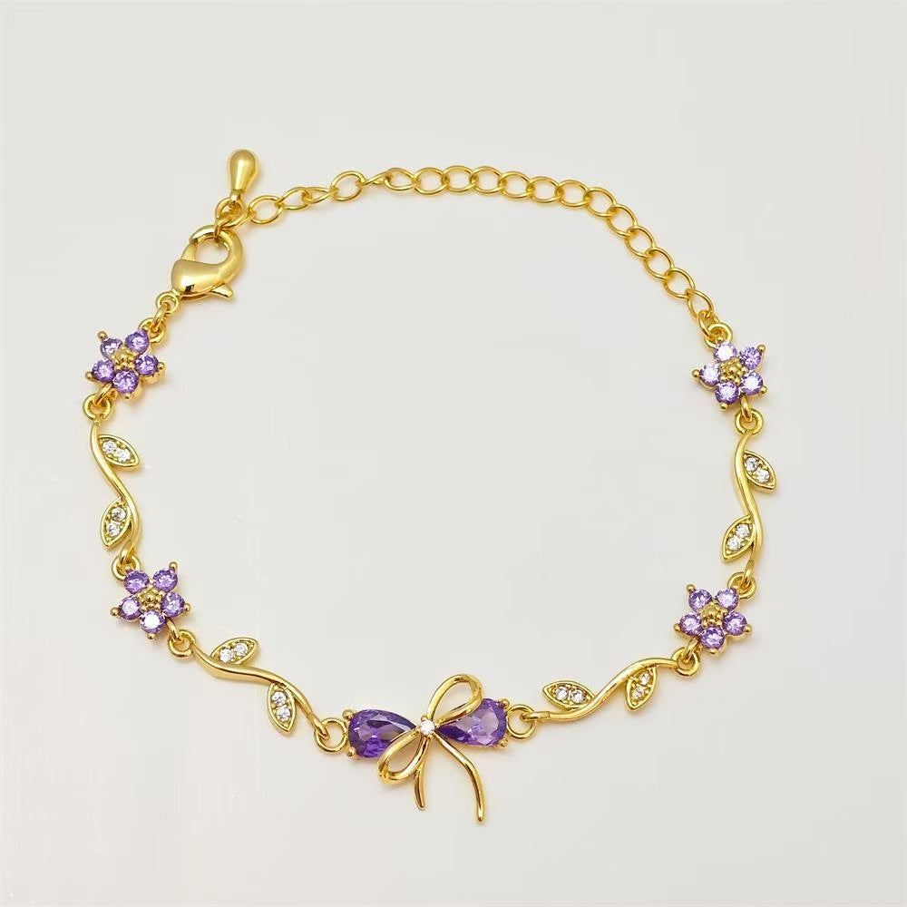 Cute Bow Heart Zircon Gold Plated Bracelet