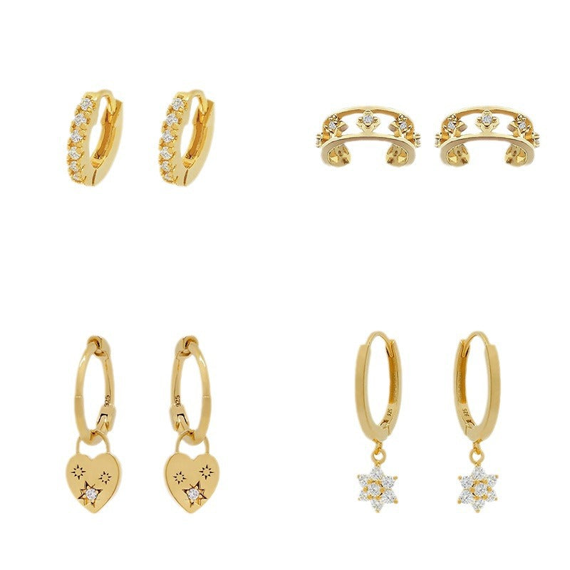 Zircon Inlaid Gold Plated Earrings
