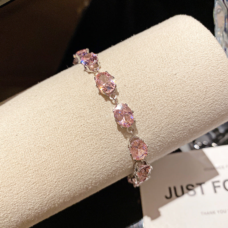 French Style Pink Zircon Flower Bracelet