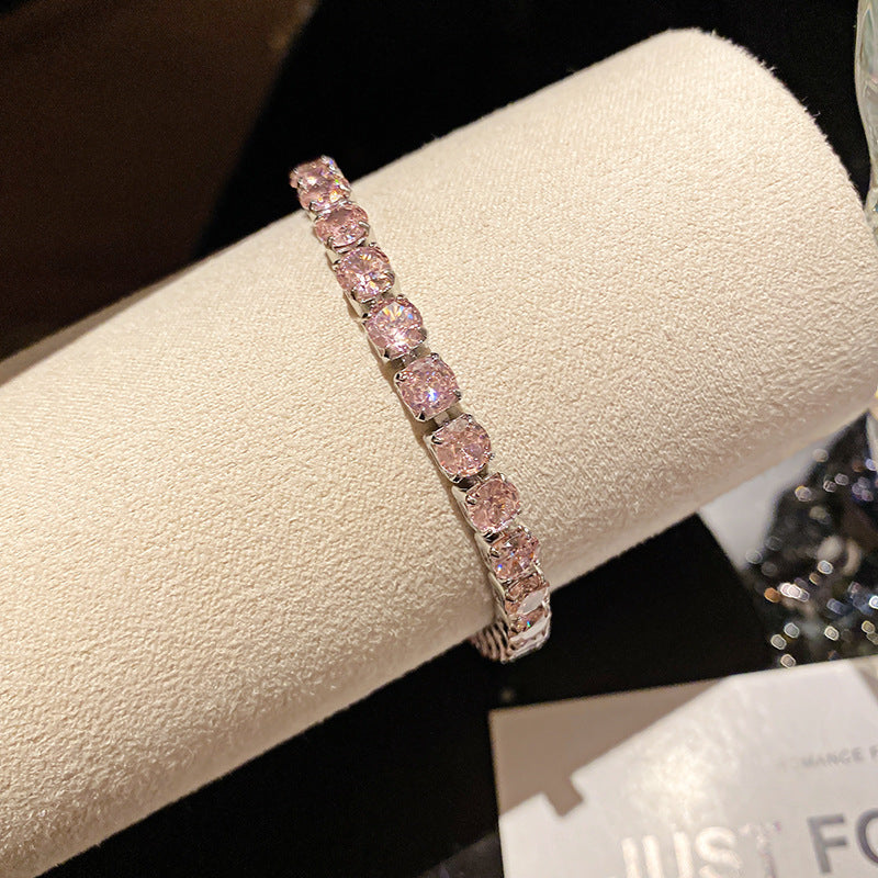 French Style Pink Zircon Flower Bracelet