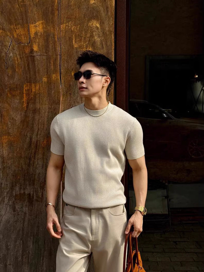 Men's Classic Round Neck Knitted Short Sleeve T-Shirt