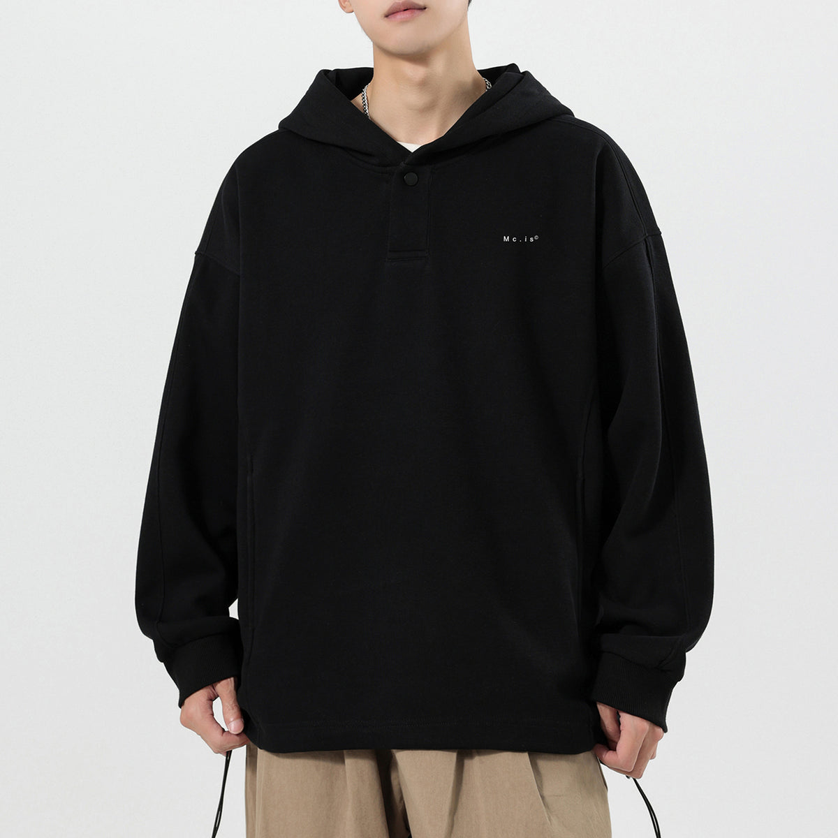 Men's Deconstructed Hoodie Drawstring Hem Letter Print Pullover Sweatshirt