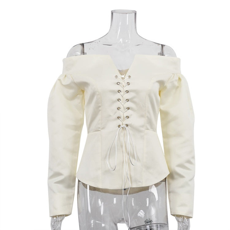 Women Sexy One Shoulder Lace Up Cardigan Top