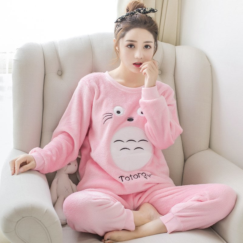 Plush Flannel Pajama Set with Whimsical Graphic Print