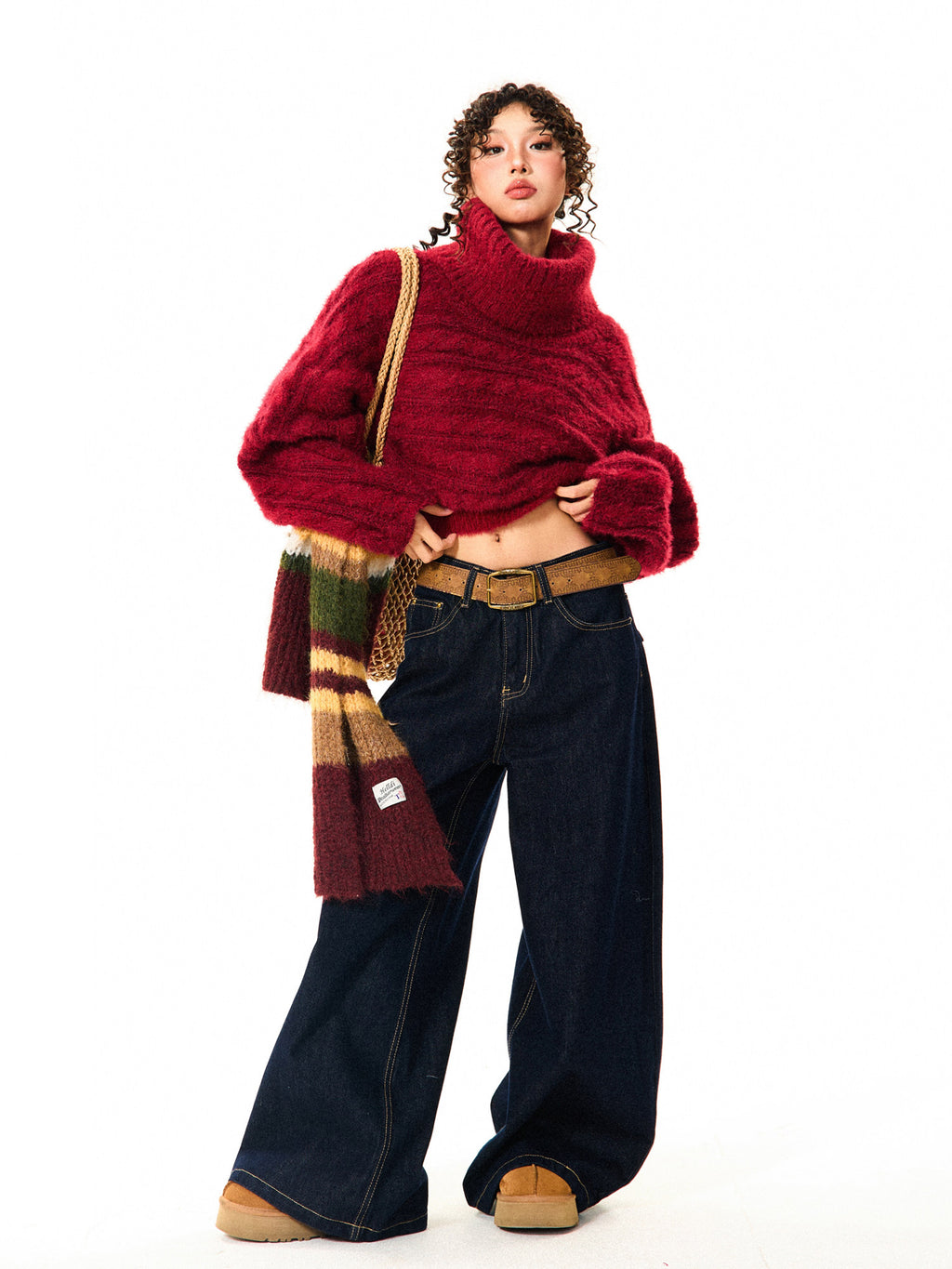 Women's One-Shoulder Red Sweater
