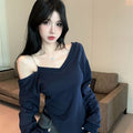 Womens Off-Shoulder Chain Long Sleeve Sweatshirt