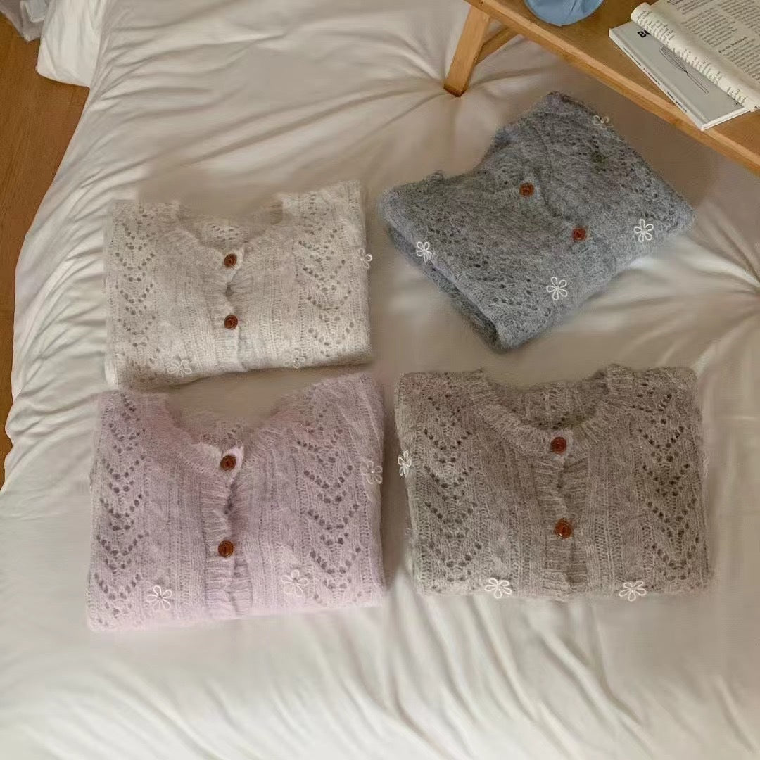 Womens Lace Detail Knitted Cardigan