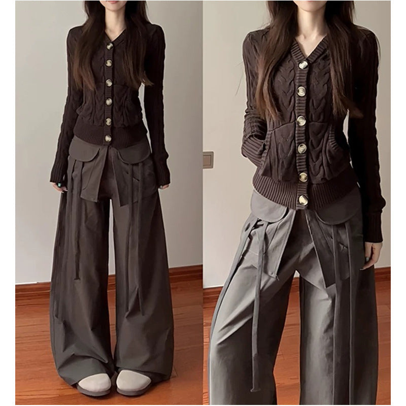 Retro Button Twist Brown Sweater Jacket
