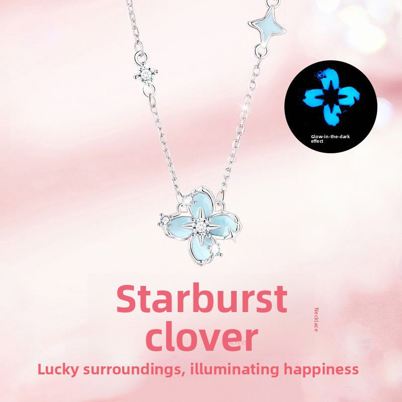 Fluorescent Starburst Four-Leaf Clover Necklace