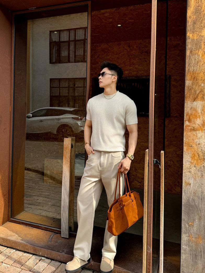 Men's Classic Round Neck Knitted Short Sleeve T-Shirt