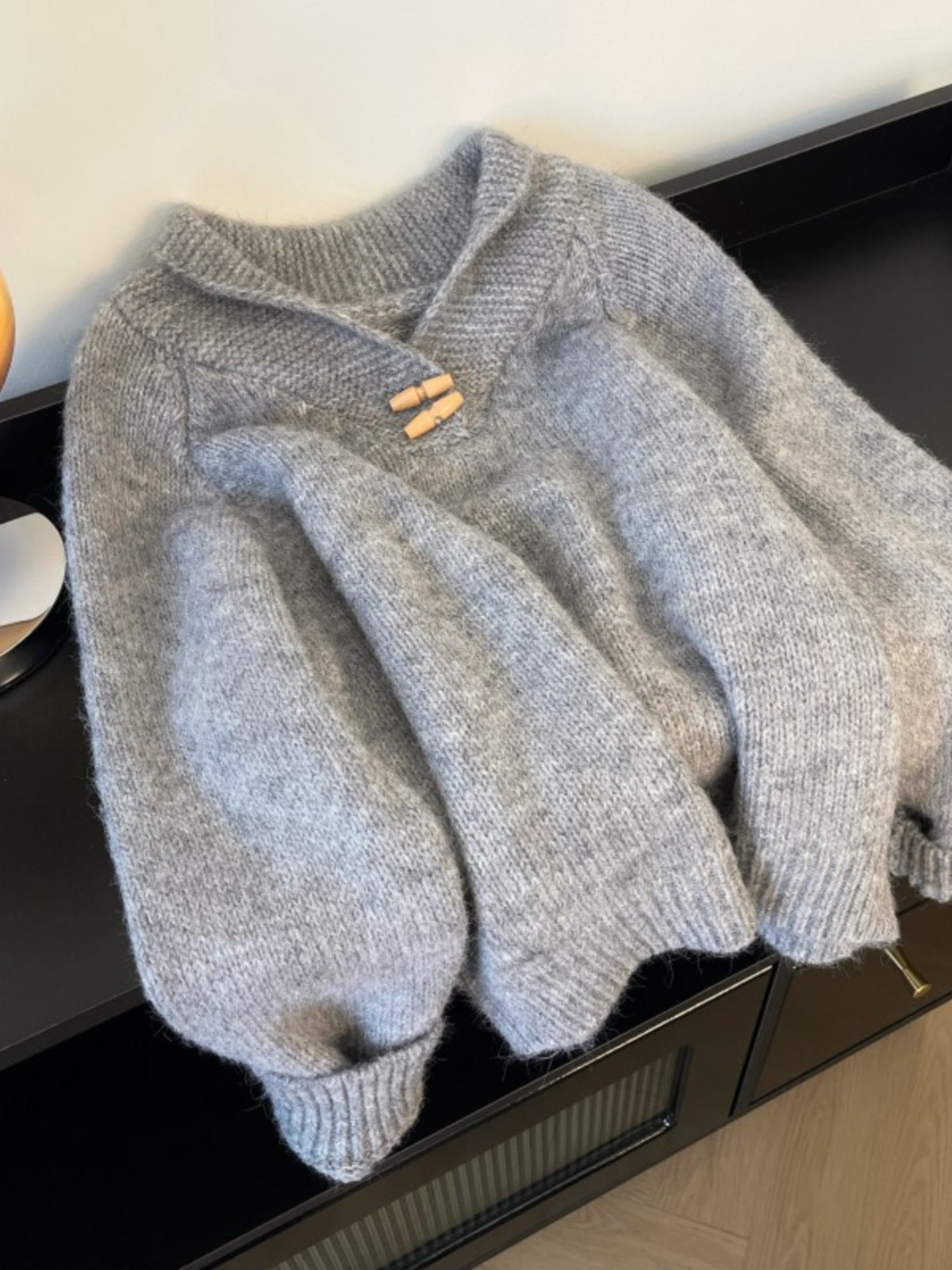 Womens Loose Fit Knit Sweater with Horn Buttons
