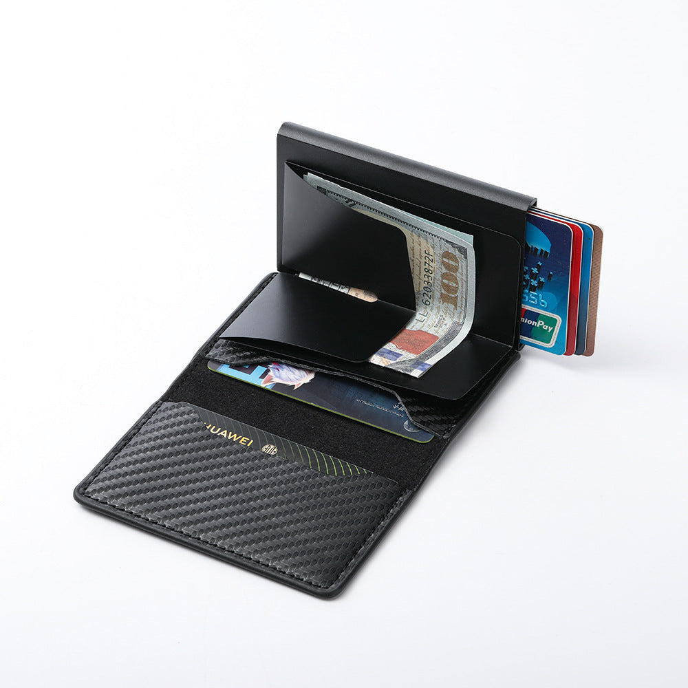 Men's ultra-thin carbon fiber automatic pop-up card wallet