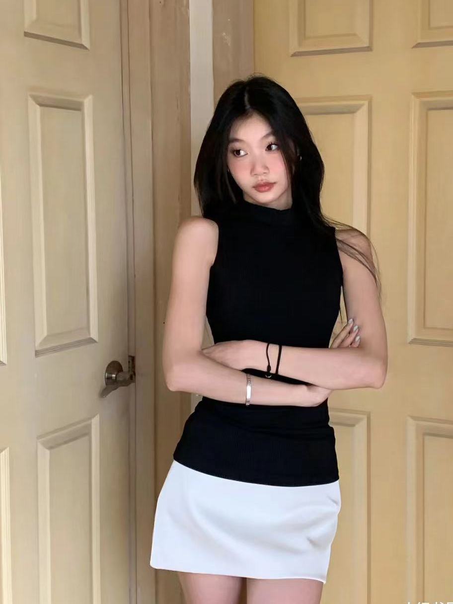 Womens Retro Half Turtleneck Sleeveless Top