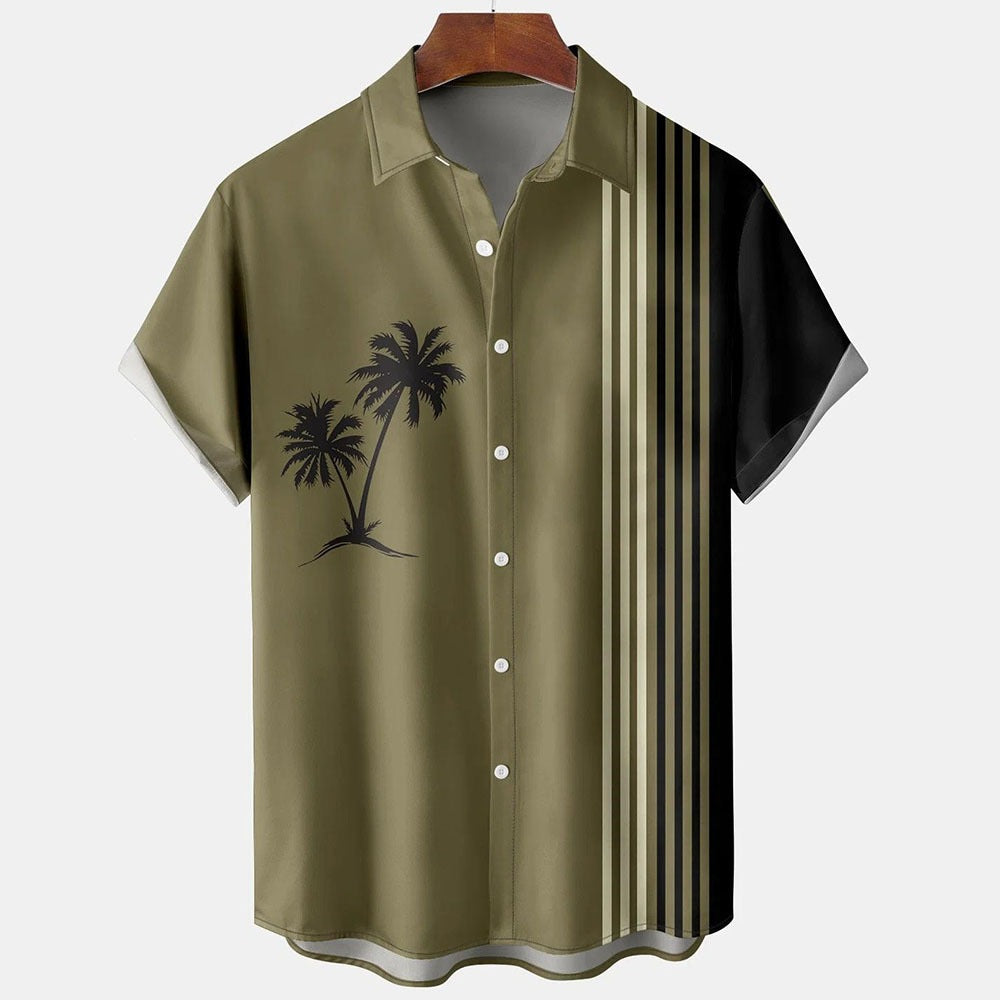 Plus-Size Summer Short-Sleeve Shirt with Palm Tree Pattern