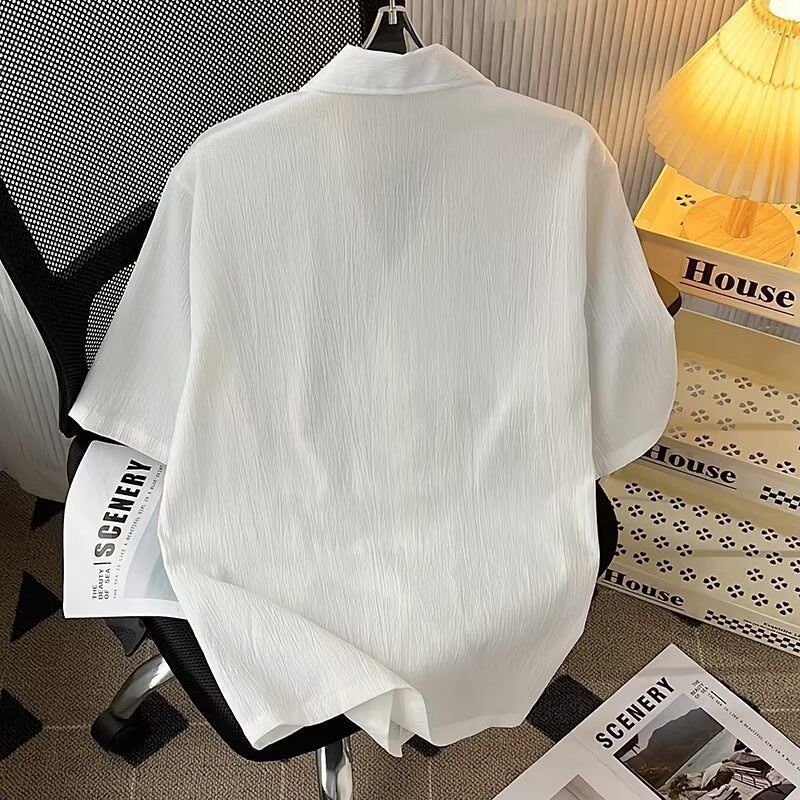 Retro Cuban Collar Short Sleeve Shirt - Loose Fit Polyester