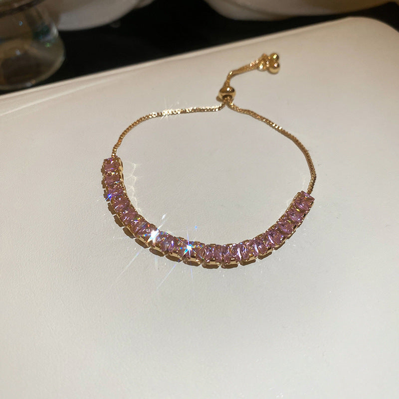 French Style Pink Zircon Flower Bracelet