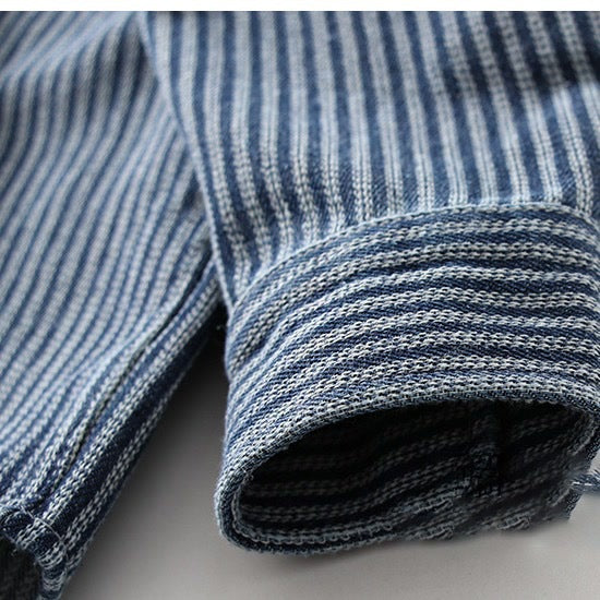 Retro Japanese Denim Shirt with Stripe Pattern and Non-Iron Finish