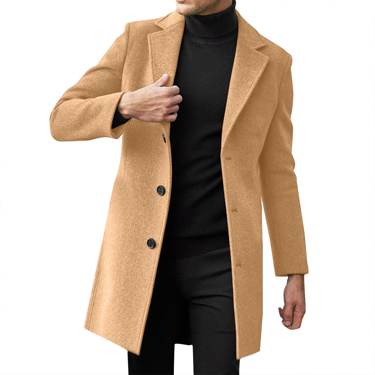 Mens British Style Mid-Length Wool Blend Coat