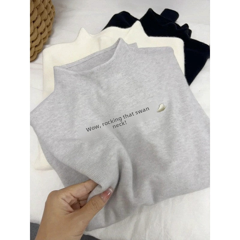 Japanese Style Knitted Sweater Women Semi-High Collar Long Sleeve Pullover