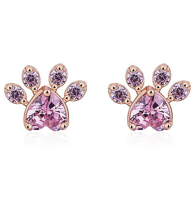 Cat Paw Heart-Shaped Necklace, Stud Earrings, Bracelet, and Ring