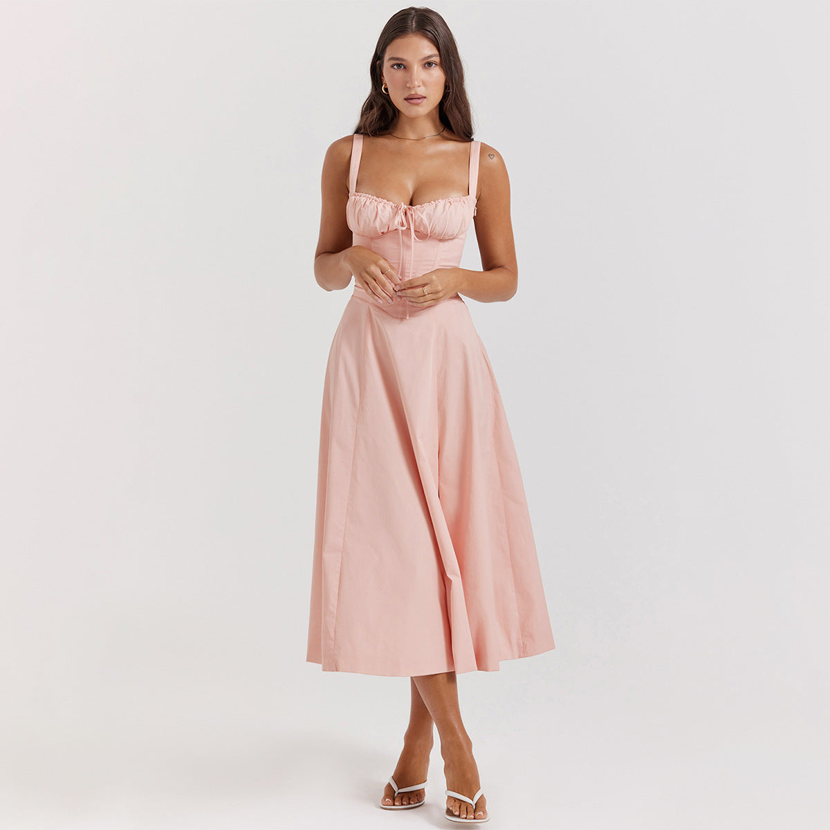 American  Hot Low-cut Sexy Digital Printed Chest Back Strap Waist Mid-length Dress