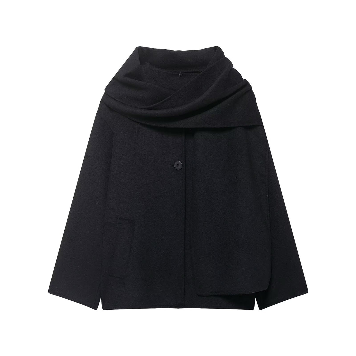 Wool Blend Scarf Collar Coat