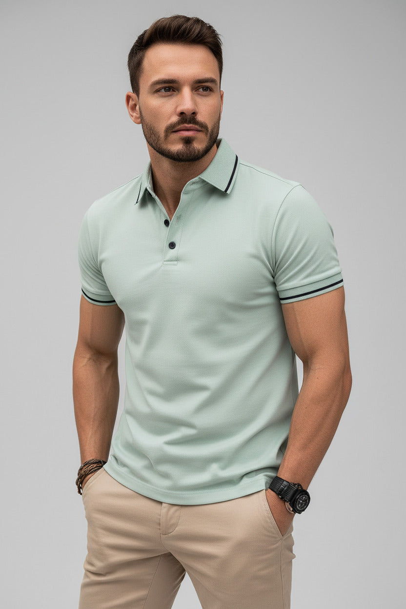 men's button rib collar sports polo shirt