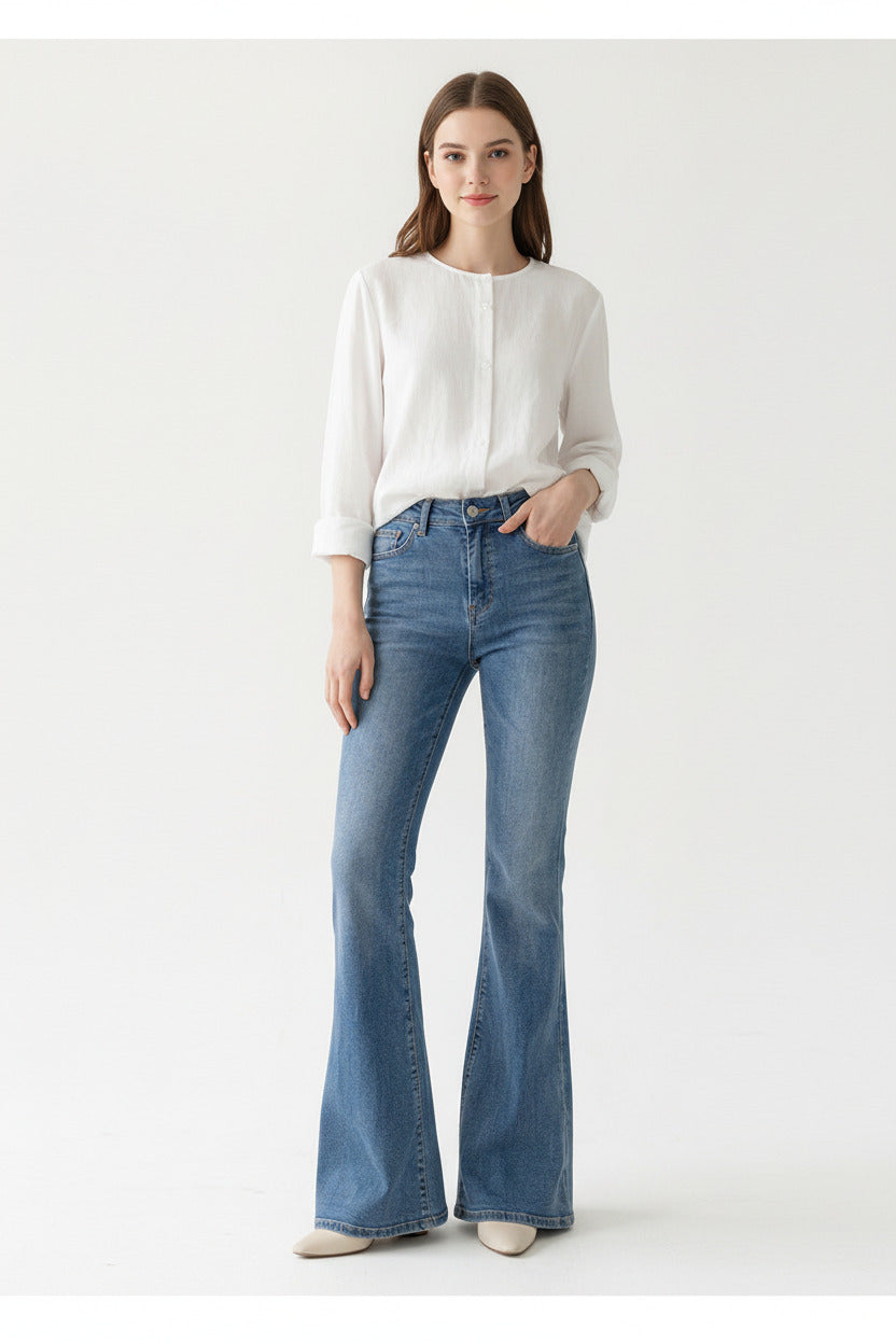 Womens Flared Denim Trousers