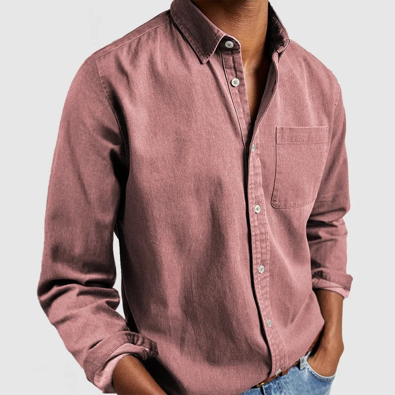 Men's Long Sleeve Turn-Down Collar Shirt in Multiple Colors