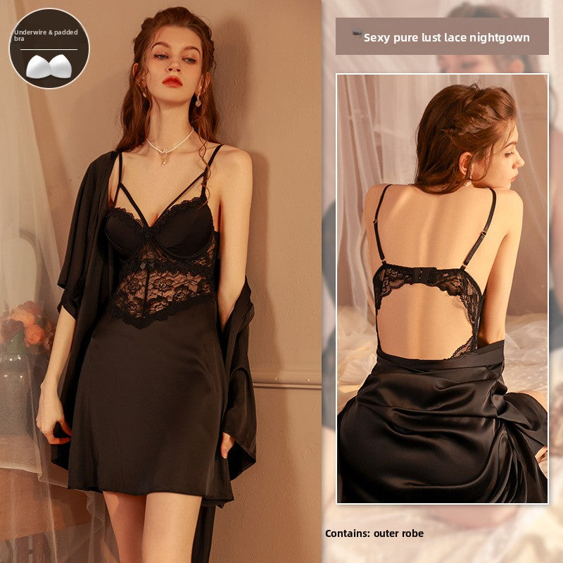 Womens French Style Ice Silk Nightdress