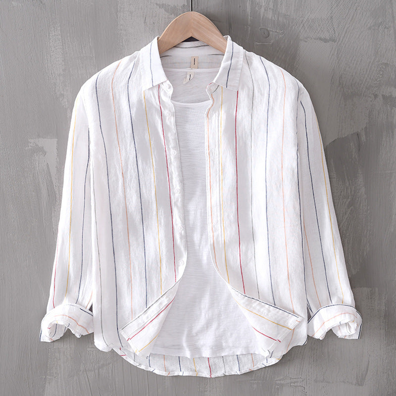 Men's Pure Linen Striped Long Sleeve Shirt
