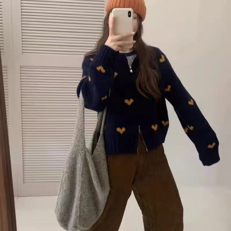 Heart Jacquard Knitted Cardigan