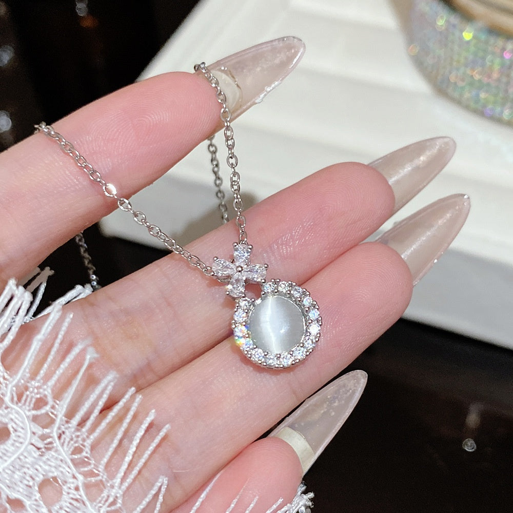 Titanium Steel Zircon Necklace with Geometric Pendant