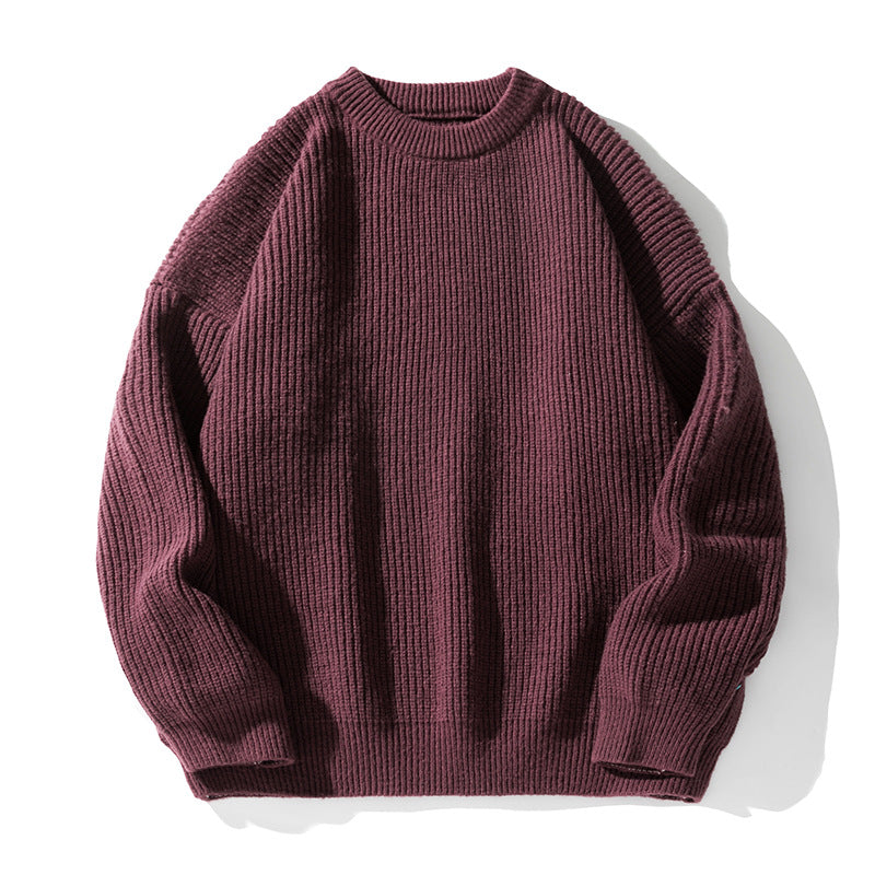 Coarse needle texture round-neck sweater